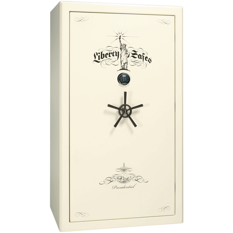 Presidential Series | Level 8 Security | 2.5 Hours Fire Protection | 50 | Dimensions: 72.5"(H) x 42.25"(W) x 27.75"(D*) | White Marble | Black Chrome Hardware | Electronic Lock
