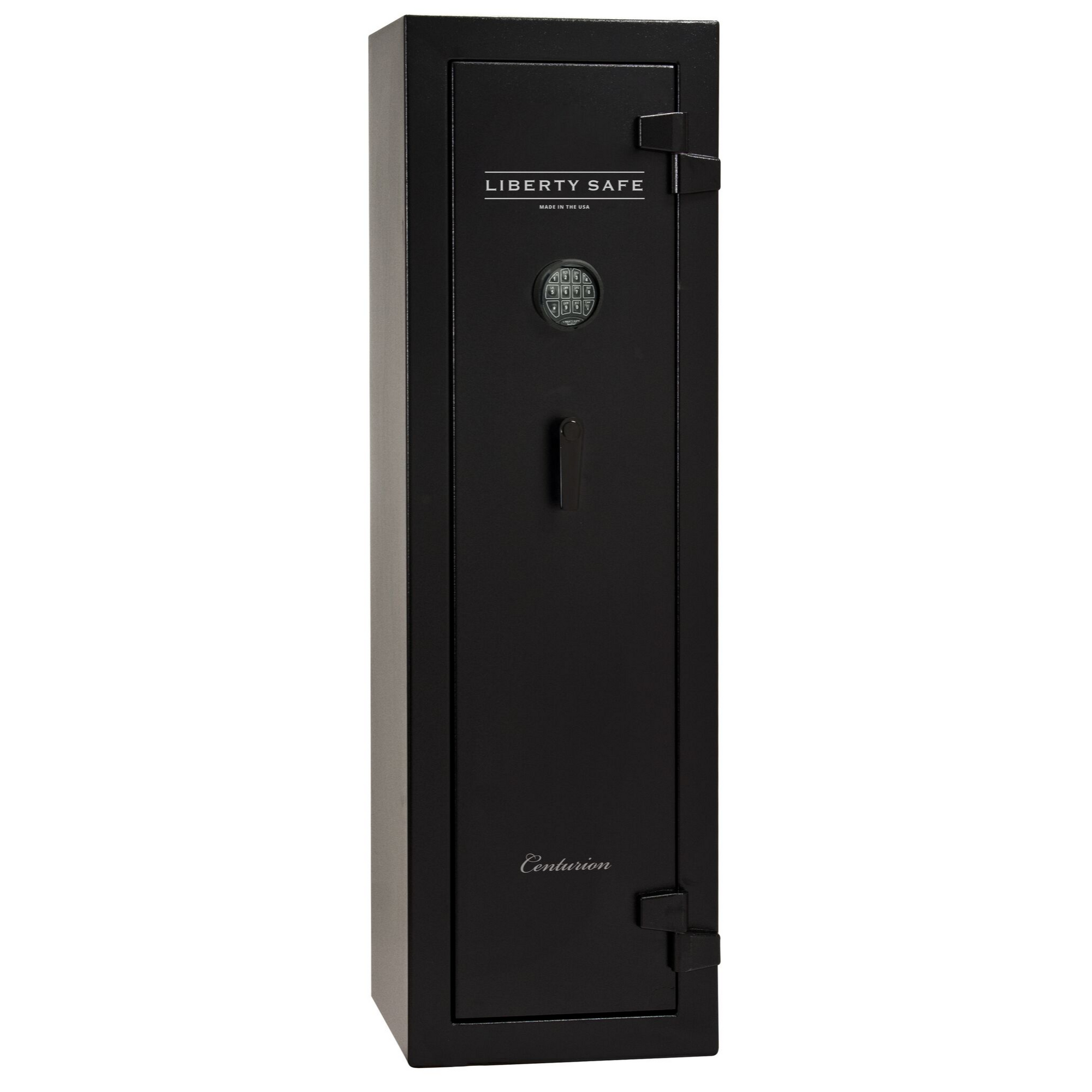 Liberty Safe Centurion 12 gun safe with a electronic lock, closed door, featuring a 30‑minute fire rating and entry‑level security