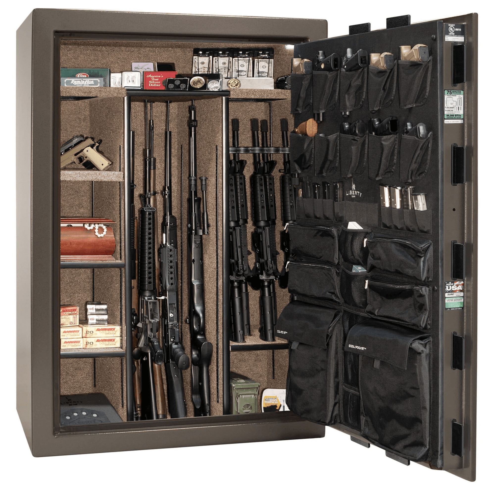 Liberty Fatboy Extreme gun safe in bronze finish, door closed, equipped with a mechanical lock and wide frame for maximum firearm storage.