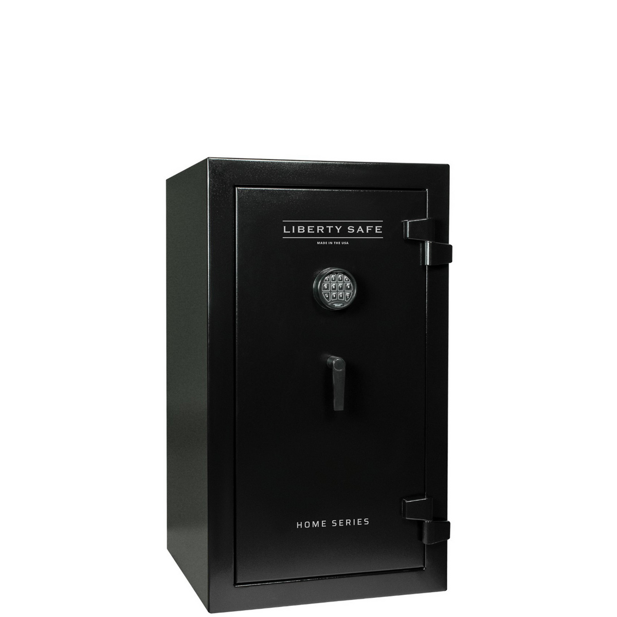 Liberty Home 12 safe in black finish, door closed, showcasing a taller profile and advanced fire protection for personal home security.