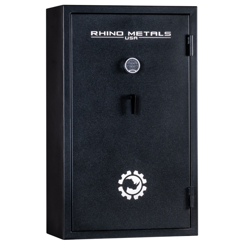 Rhino Metals Falcon 6036 gun safe closed, black textured exterior with SafeX® anti-pry security and 40-minute fire rating.