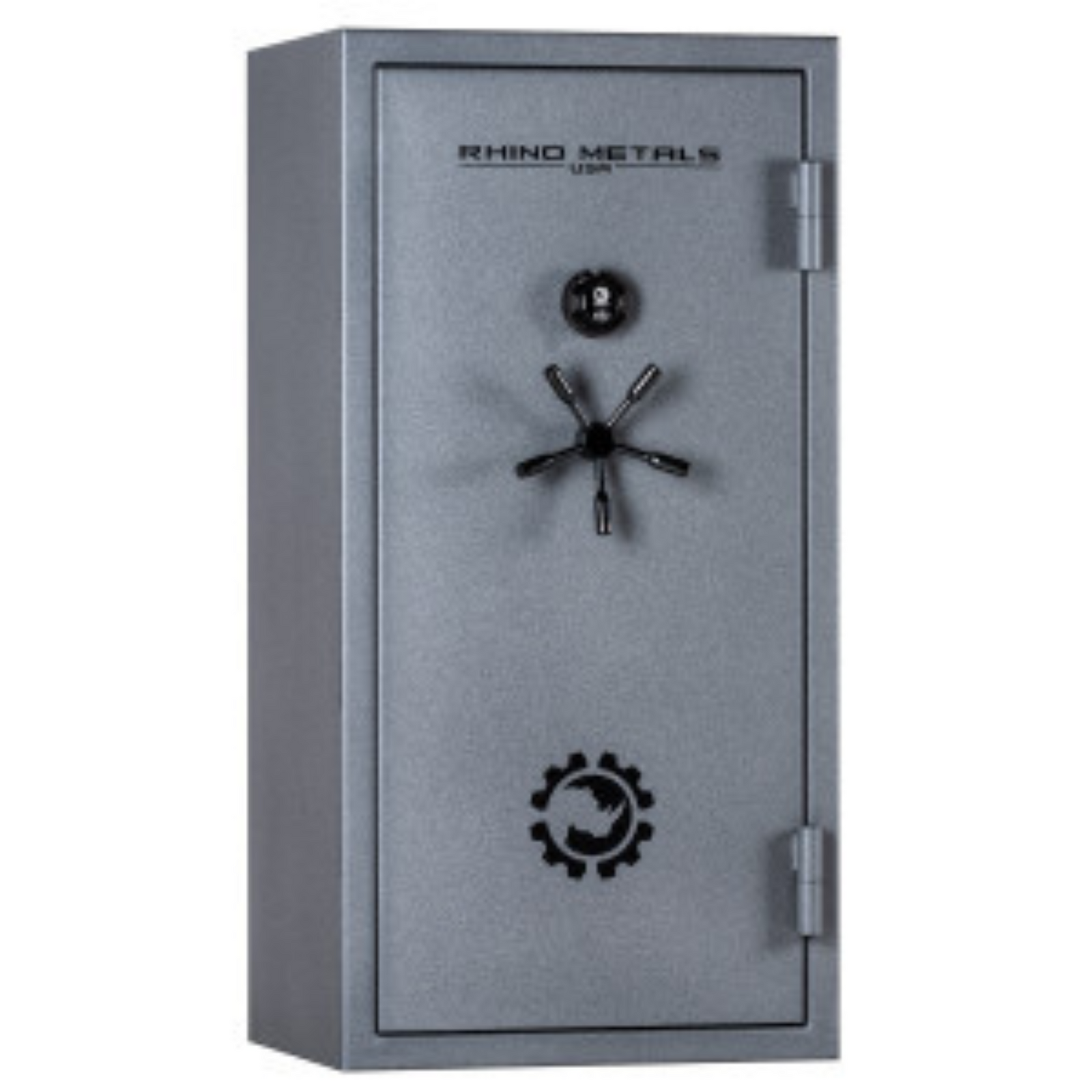 Rhino Metals Raptor 6033 gun safe closed, featuring 80‑minute fire protection and SafeX® anti‑pry technology.