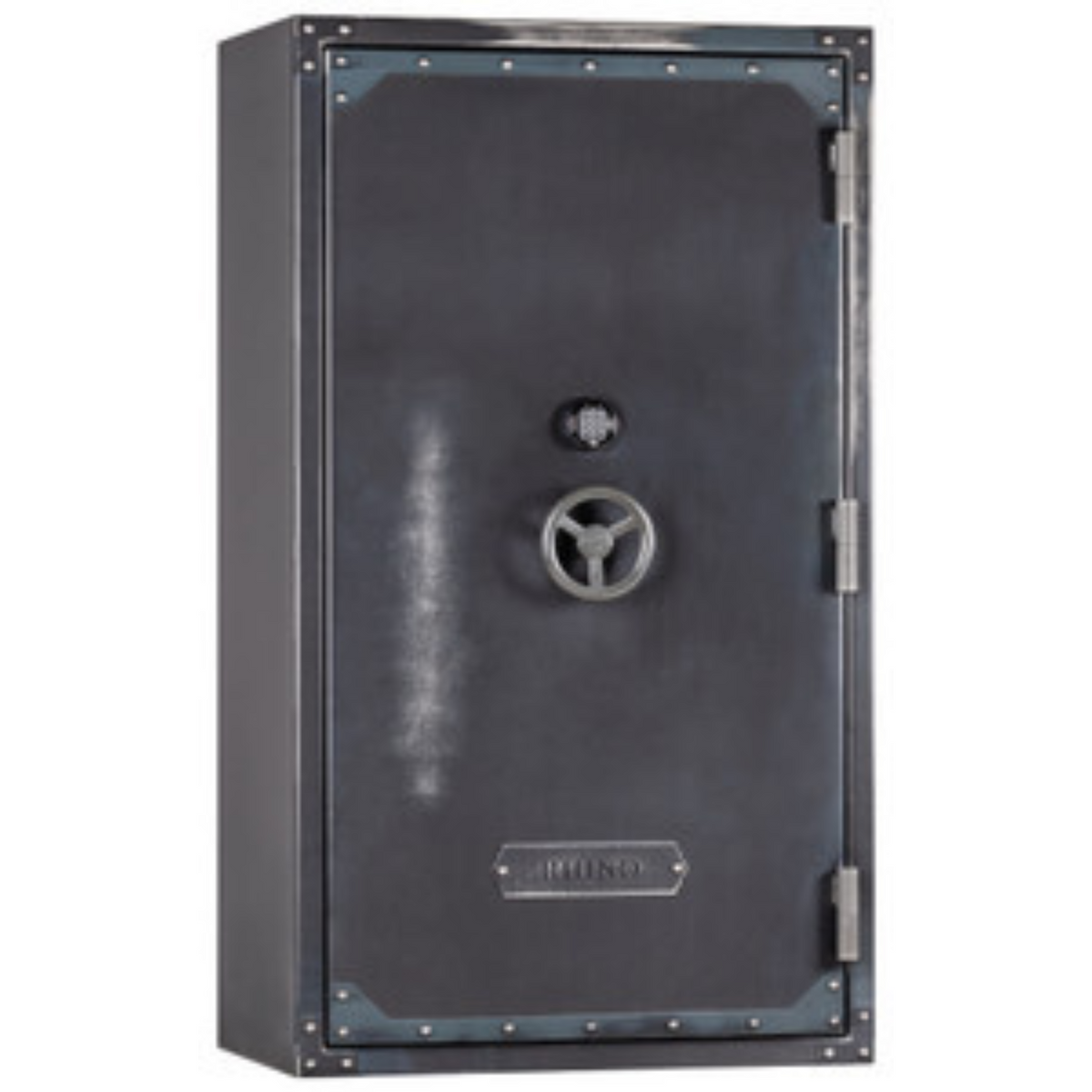 Rhino Metals Raptor 7241 gun safe closed, displaying a robust Ironworks exterior and patented anti-tamper handle.