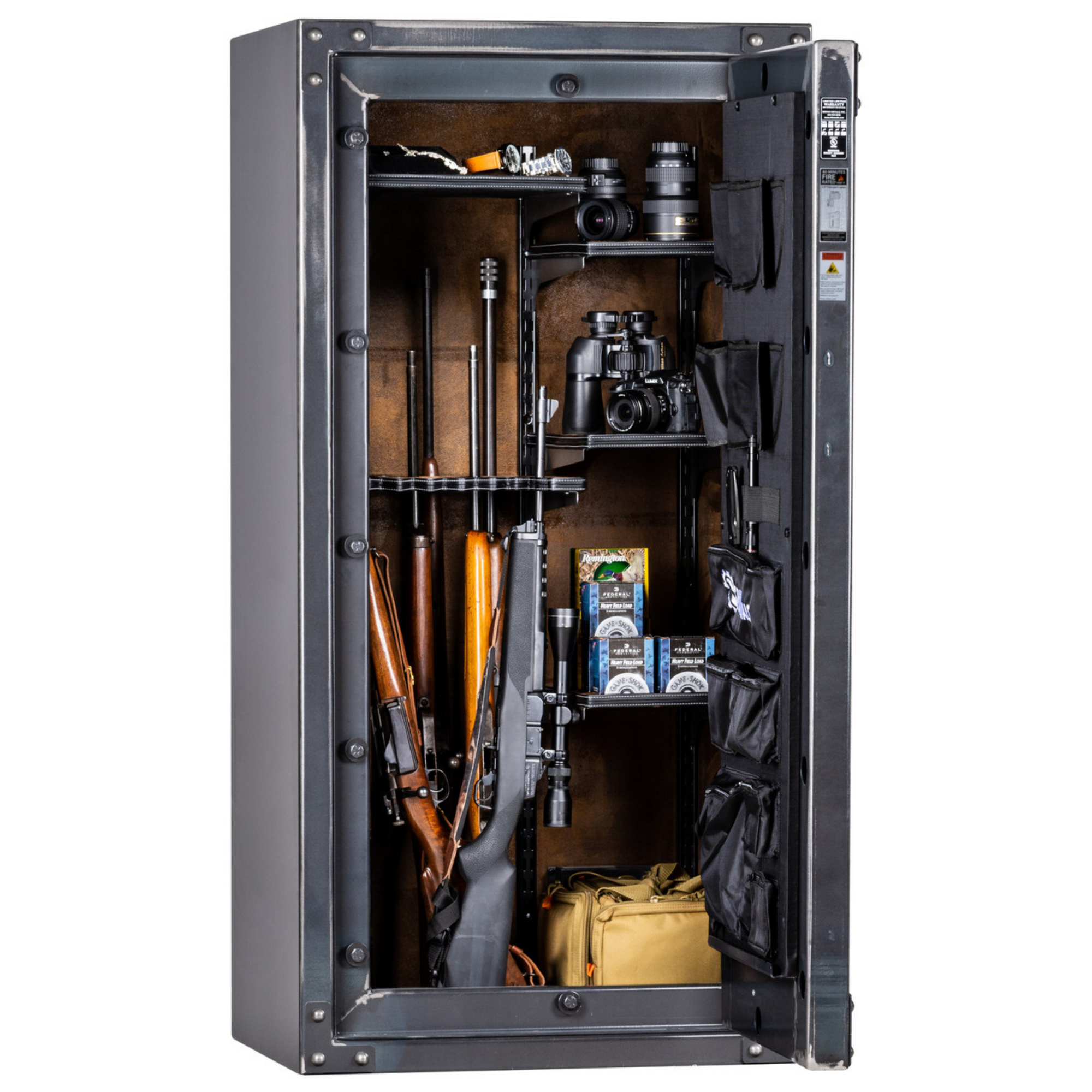 Rhino Metals Raptor 6030 gun safe closed, featuring SafeX® anti-pry technology and a rugged Ironworks finish.