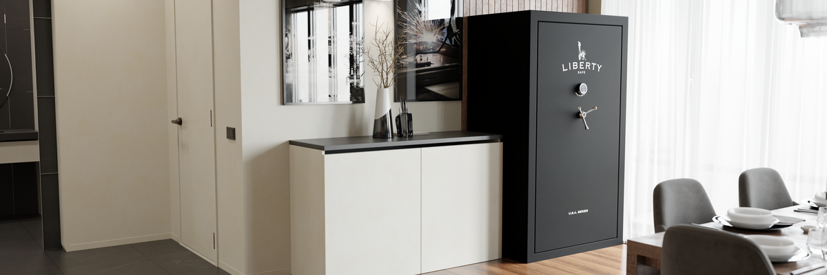 Large home safe placed in a modern interior room, illustrating common in-home safe placement options for security and accessibility